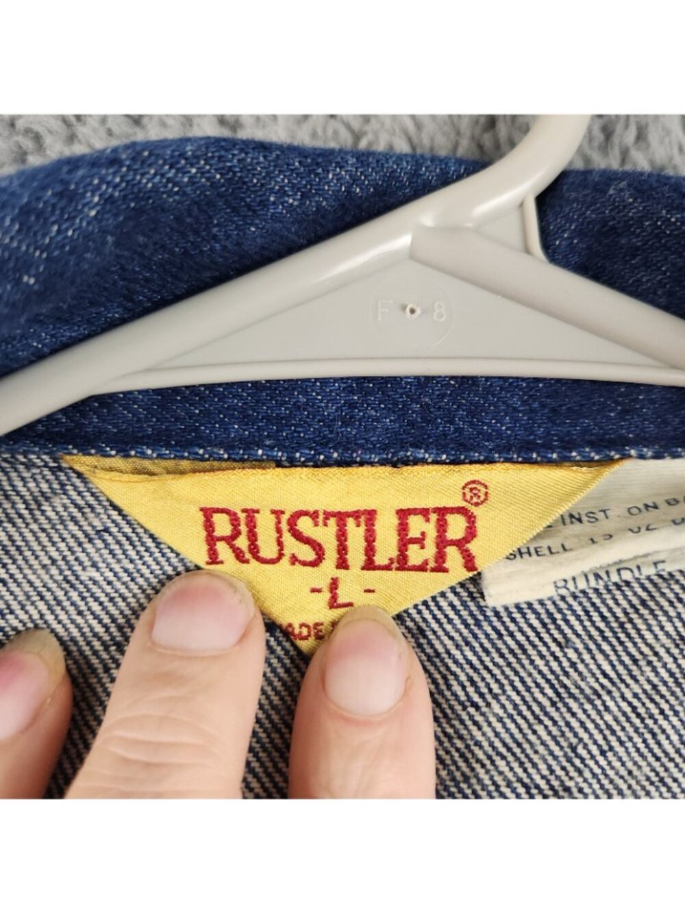 VTG Wrangler Rustler 80's Denim Jacket Tag Large Fit Med USA Made 13oz Trucker - Picture 13 of 15